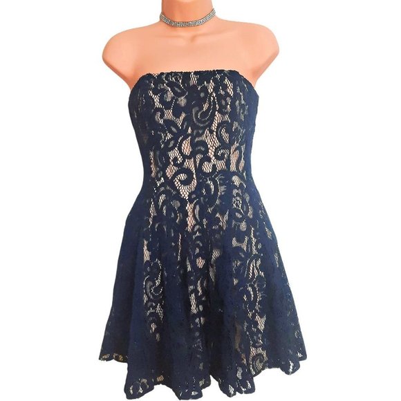 Laura Petites Tube Prom Navy Blue Lace Dress size US 3 - Picture 1 of 6